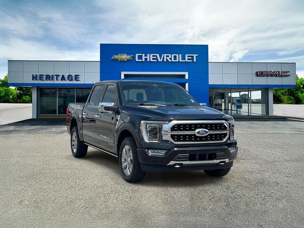 2021 Ford F-150 Platinum in Black — front three-quarter view