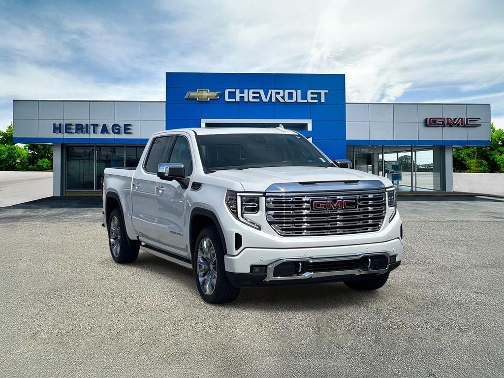 2025 GMC Sierra 1500 Denali in White Frost Tricoat — front three-quarter view