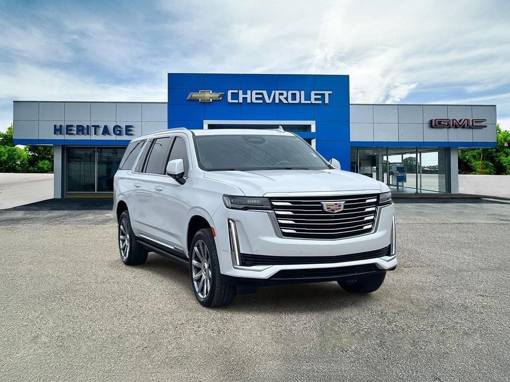 2021 Cadillac Escalade ESV Premium Luxury Platinum in Crystal White Tricoat — front three-quarter view